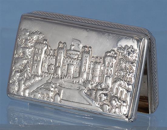 An early Victorian sterling silver castle top snuff box, Length 75mm Width 45mm Weight 2.4oz/68grms